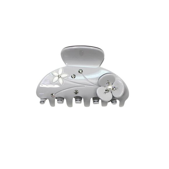 Art Deco Hair Claw Clips Crystal Pearl Cellulose Acetate Gray for Women main image 7